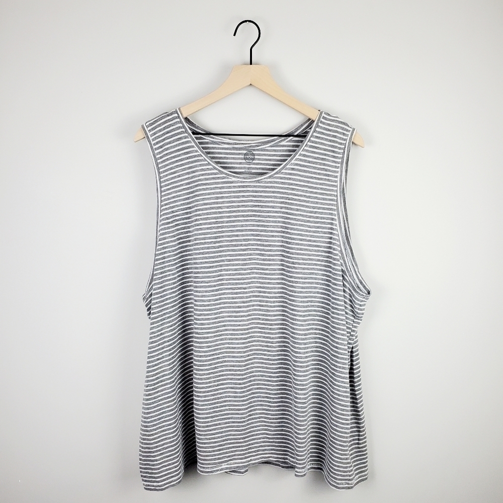 SO Gray White Striped Tank 3X